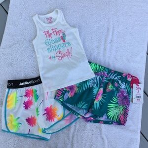 2 Pair NWT Justice Sport Shorts with Attached Underwear, White Ribbed Tank Top
